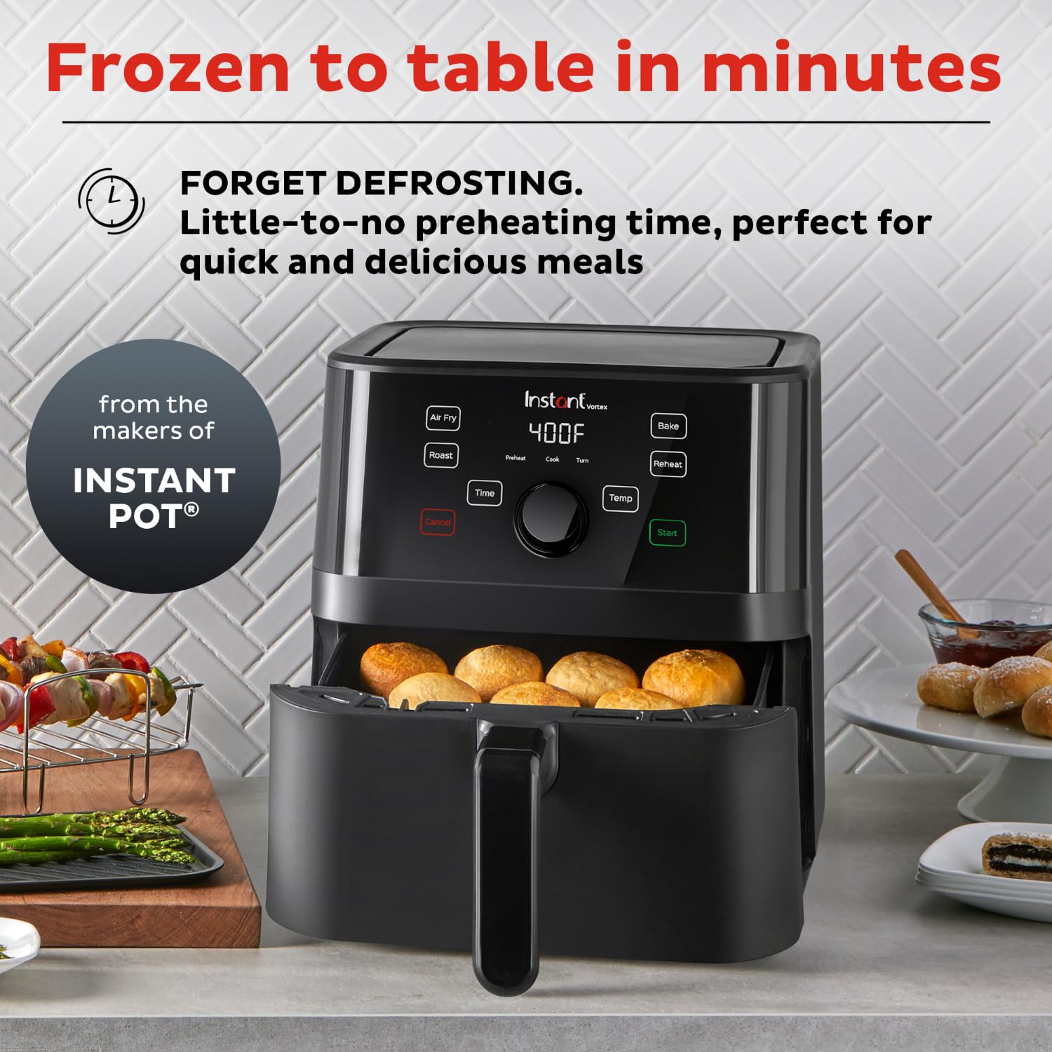 Freidora de aire Instant Pot Vortex 5.7QT, opciones de programas personalizados, funciones 4 en 1, tecnología EvenCrisp que crujiente, asa, hornea y recalienta, más de 100 recetas en la aplicación, de los creadores de Instant Pot, negra