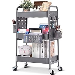 TOOLF 3-Tier Storage Cart, Metal Utility Rolling