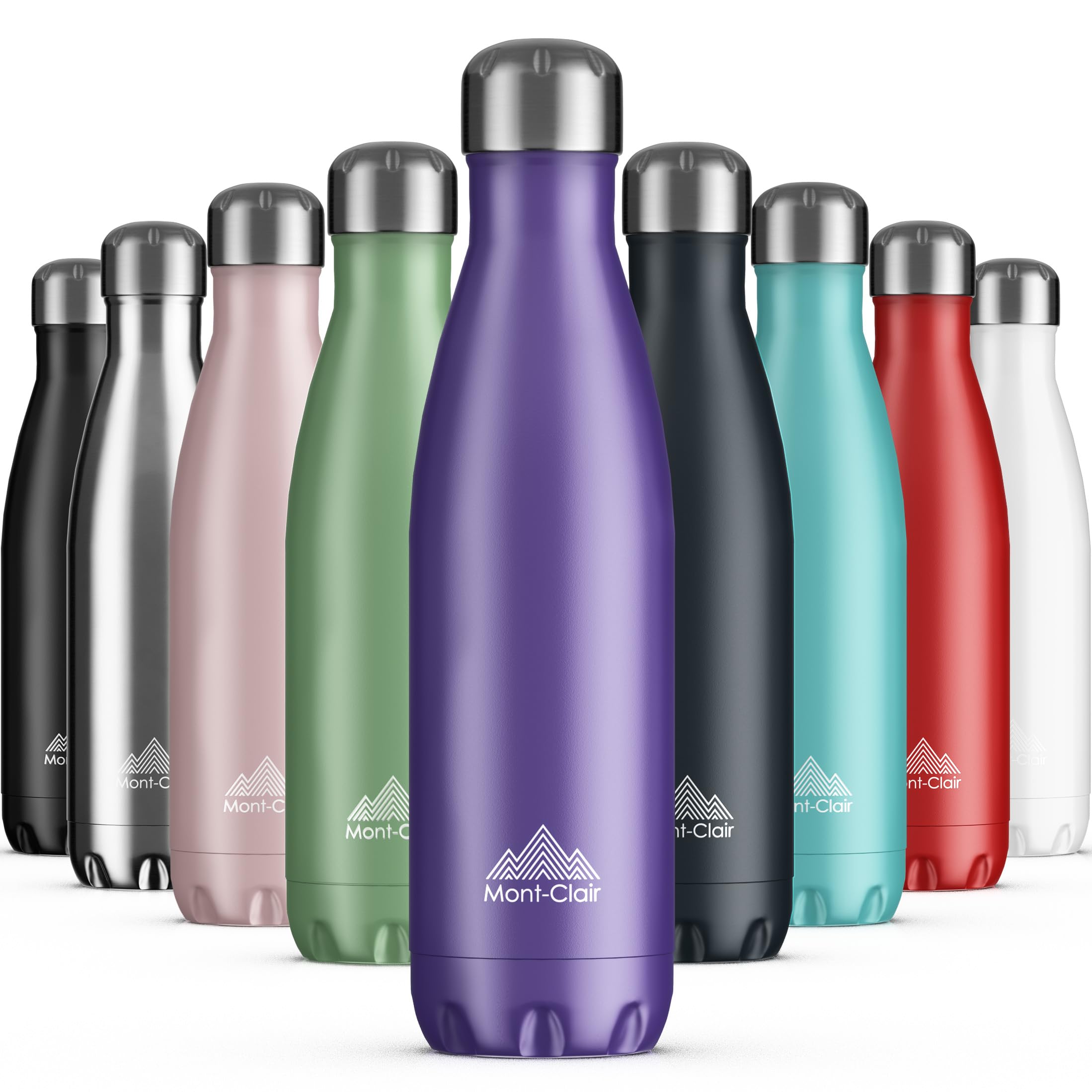 Mont-Clair Stainless Steel Water Bottle, Vacuum Insulated - BPA Free, 12h Hot & 24h Cold Drinks, Metal Water Bottle 500ml Leakproof, Ideal for Adult, Kids, Running - Purple