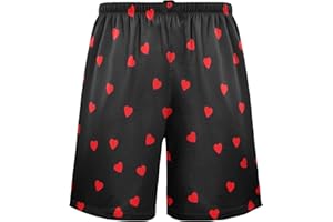Mens Pajama Shorts Red Hearts Black Sport Gym Pj Sleep Shorts Funny Colorful Casual Pants