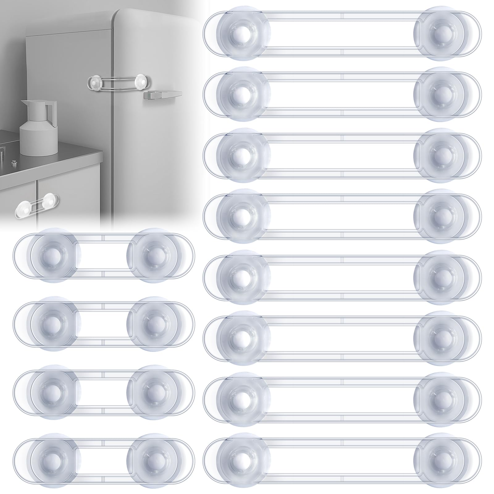 Child Safety Cupboard Door Strap Locks, 12 Pack Baby Proof Your Cabinets with No Trapped Fingers, Easy Install, No Tools Needed