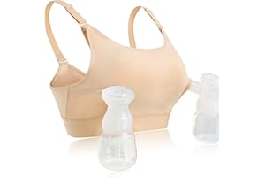 ENSDOAR Hands Free Pumping Bra Hands-Free Breast Pump Bra Nursing Bras for Pumping Adjustable Breast-Pumps Holding and Nursing Bra,Beige,Medium
