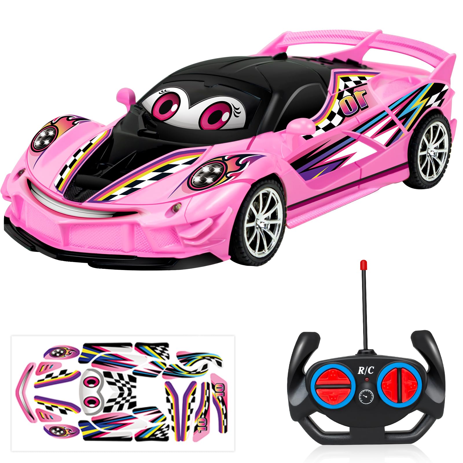 Ynanimery Remote Control Car for Kids, Pink RC for Girls, Vehicle Toy with Lights & Controller, Racing Toy for 3-12 Year Olds, Girls Gift