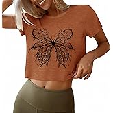 TAKEYAL Womens Cute Summer Graphic Crop Tops Tees Trendy Short Sleeve Loose Fit Y2K T-Shirts