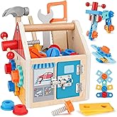 Montessori Toys for 3 4 5 Year Old Boy Birthday Gifts, Wooden Kids Tool Set Pretend Play Toddler 3+, Construction Stem Buildi
