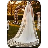 EASEDAILY Bride Wedding Veils Ivory Long Cathedral Length 1 Tier Bridal Tulle Veil with Comb for Women