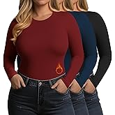 Yearntown 3 Pack Women's Plus Size Thermal Shirts Raglan Sleeve Crew Neck Fleece Lined Tops Long Sleeve Base Layer Underwear