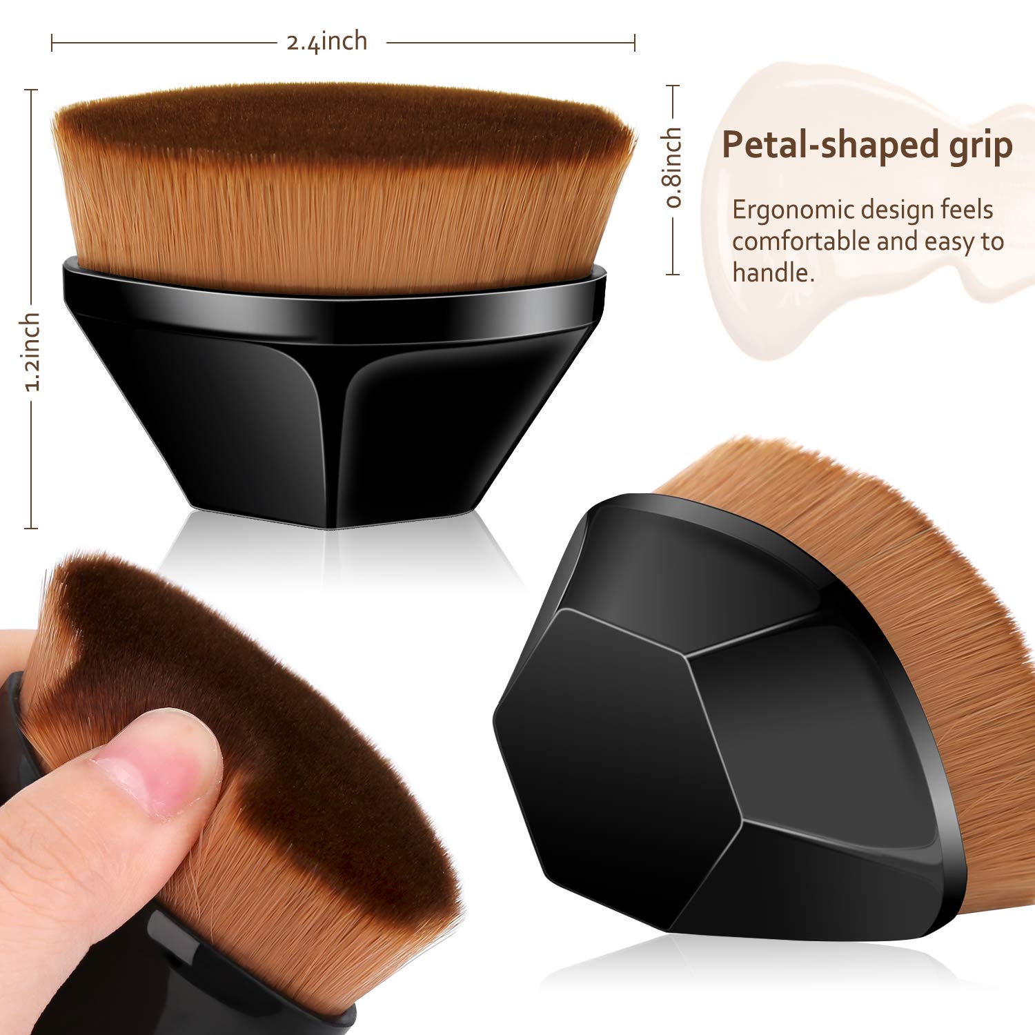 Alliebe Foundation Makeup Brush Flat Top Kabuki Hexagon Face Blush Liquid Powder Foundation Brush Suitable for Blending Liquid, Cream or Flawless Powder Cosmetics with Bonus Protective Case (Black): Beauty