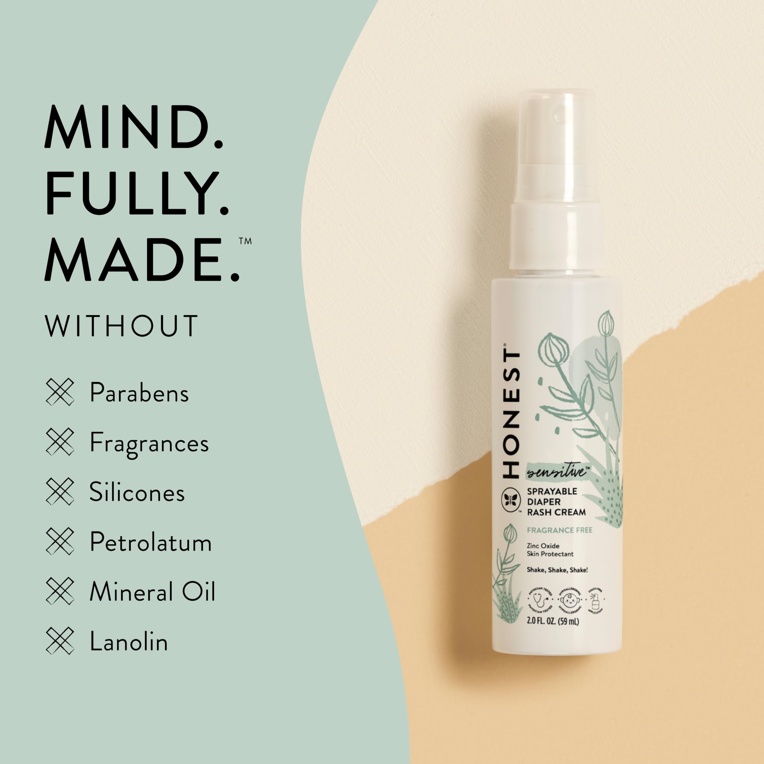 The Honest Company Baby Diaper Rash Cream Spray | Moisturizing + Calming Zinc Oxide | Hypoallergenic, Dermatologist Tested, Cruelty Free | 2 fl oz