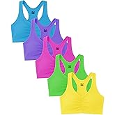 Sexy Basics Women's Cotton Spandex Racer Back Bra | 4 Way Stretch Pullover Workout Sport Bras (Multi-Pack)