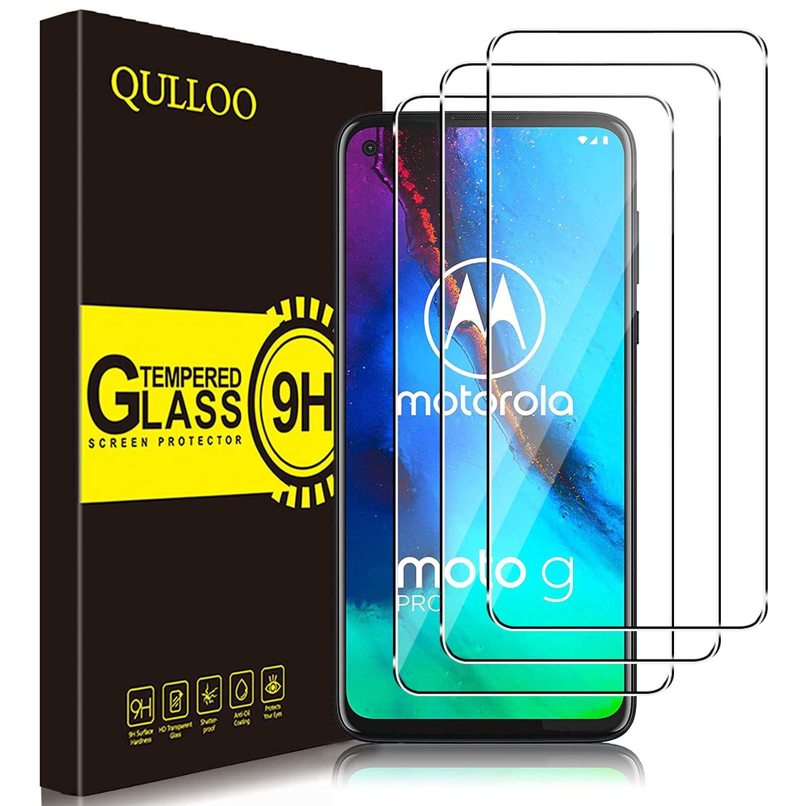 QULLOO Comatible with Motorola Moto G Pro/Moto G8 Power Tempered Glass Screen Protector, [ 2 Pack ] Bubble-Free 9H Hardness HD Clear Screen Protector Film for Motorola Moto G Pro/Moto G8 Power