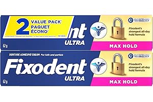 Fixodent Ultra Max Hold Secure Denture Adhesive for Full and Partial Denture Wearers, 62g (2 Count)