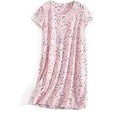 SISKIN Nightgowns for Women Cotton Sleep Shirts Womens Nightgown Short Sleeves Print Night Shirts Soft Sleepwear