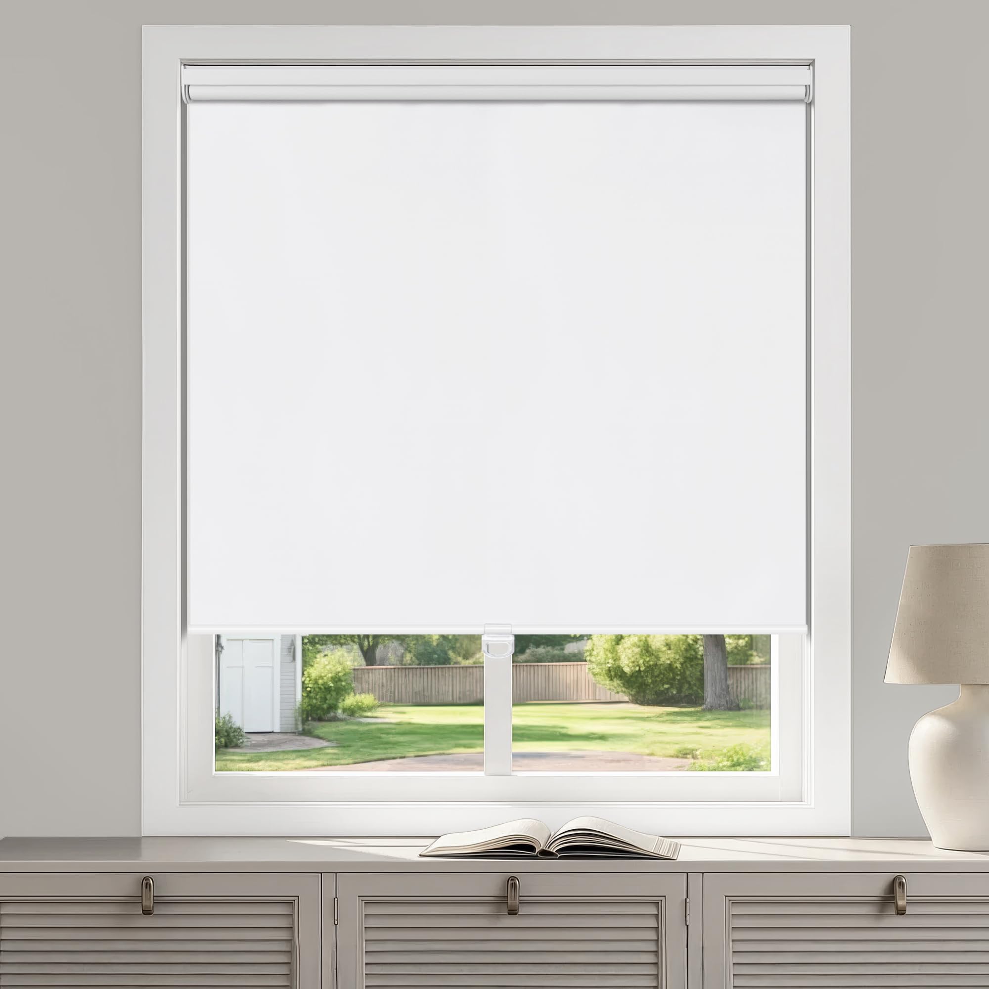 Photo 1 of LazBlinds No Tools No Drill Cordless Roller Shades, 100% Blackout Blinds for Windows, Thermal Insulated UV Protection Roll Up Blinds for Windows, 36" W x 48" H, White