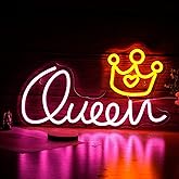 Queen Neon Sign Crown Neon Lights Dimmable USB Powered 16.5’’X9.3’’ Light Up Sign for Girls Room Birthday Party Bedroom Lady Gifts Wall Decor(Pink Yellow)