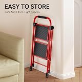 KINGRACK 4 Step Folding Ladder with Handrail Non Slip Wide Pedals Red view 7
