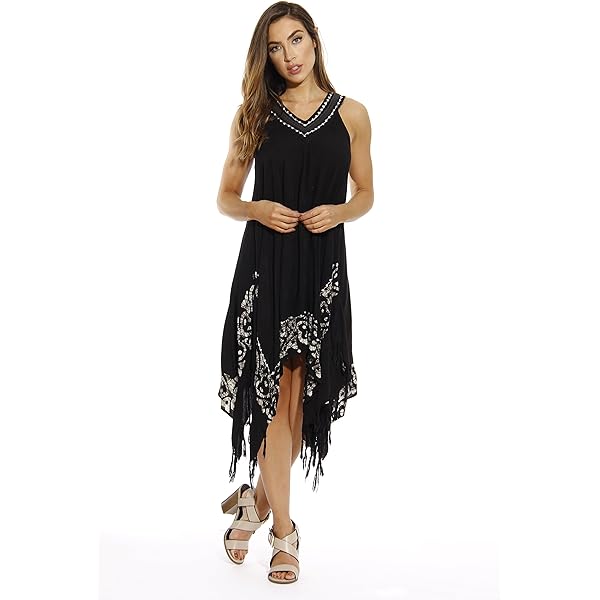 Riviera Sun Fringe Summer Dress - Tie Dye Boho High-Low Sundress With Pompom Trim