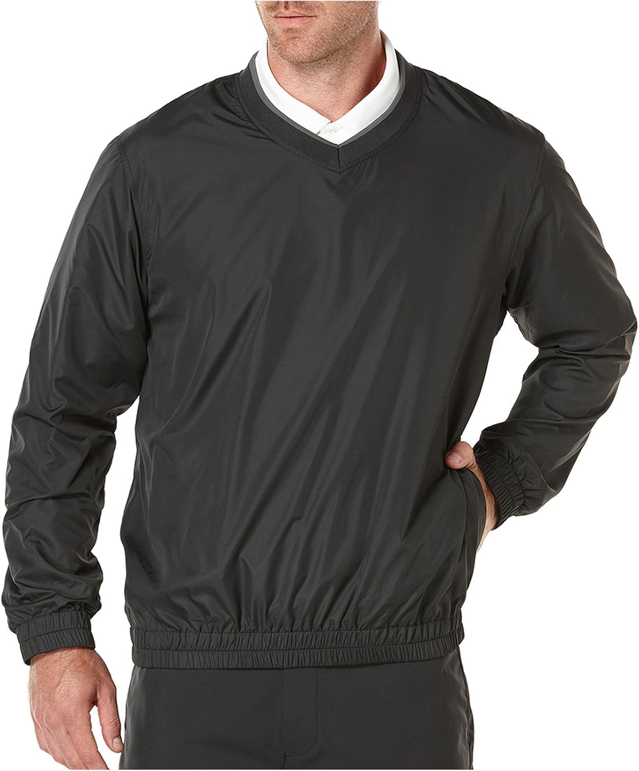PGA TOUR Men's Golf Performance Long Sleeve VNeck Wind Jacket, Caviar