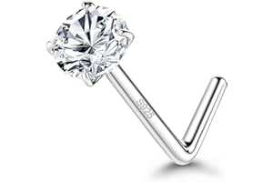 MILACOLATO 925 Sterling Silver Nose Studs, 18G 20G L Shaped Nose Rings, Simulated Diamond CZ Hypoallergenic Nose Piercings for Women Men 1.5 2 3MM