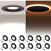 POWERASIA 12 Pack Black 5/6 Inch LED Can Lights with Night Light, 5CCT Retrofit Recessed Lighting Selectable 2700K-6000K Dimmable, 12W=75W, 1200LM Downlight with Metal Smooth Trim-ETL and Energy Star