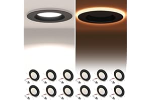 POWERASIA 12 Pack Black 5/6 Inch LED Can Lights with Night Light, 5CCT Retrofit Recessed Lighting Selectable 2700K-6000K Dimmable, 12W=75W, 1200LM Downlight with Metal Smooth Trim-ETL and Energy Star