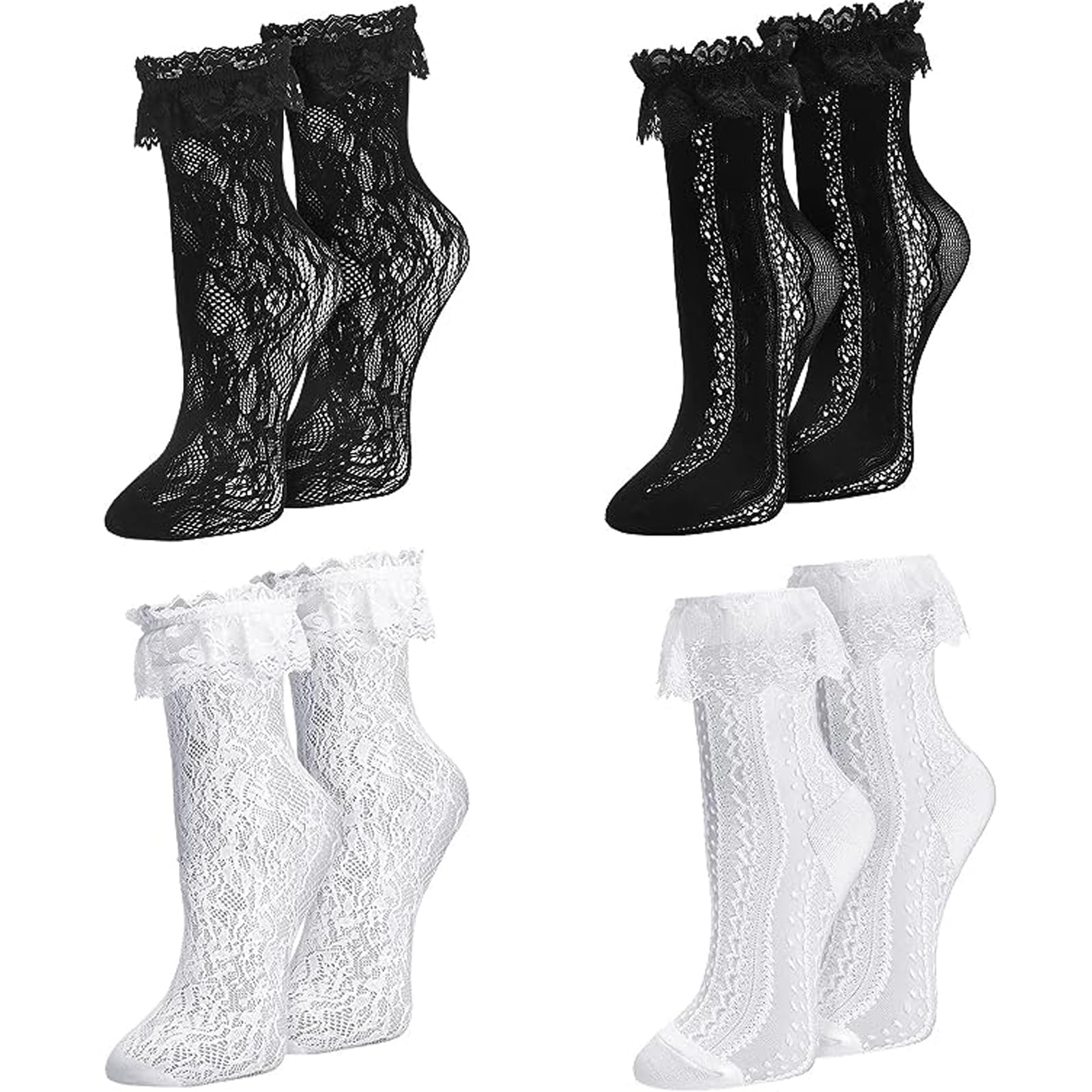 MKYSZLT Womens White Lace Socks Black Ruffled