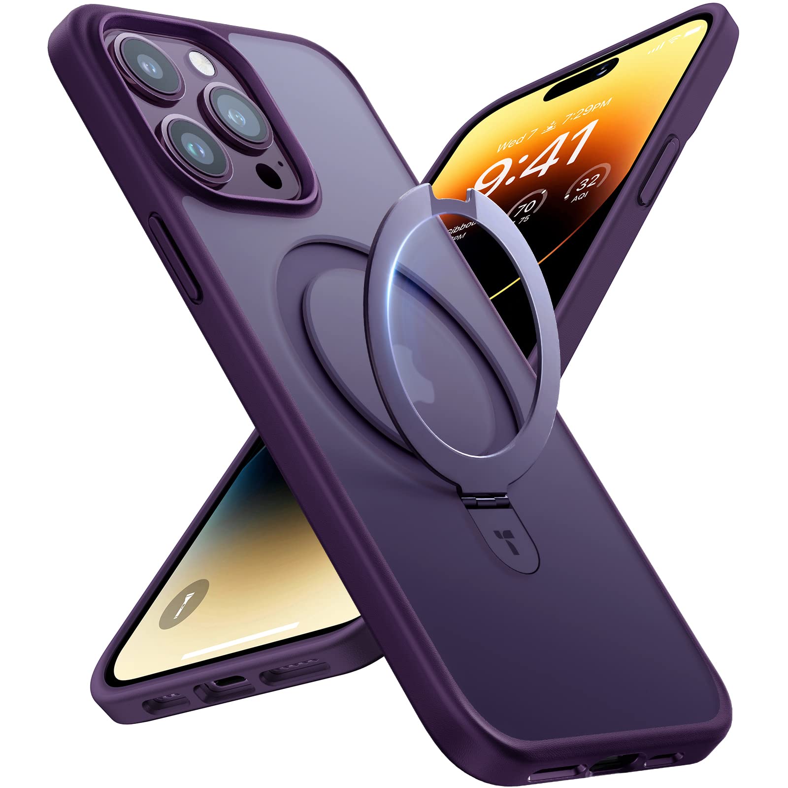 TORRAS Magnetic Ostand for iPhone 14 Pro Case, Built in Invisible Ring Stand, 12FT Military-Grade Shockproof, Compatible with MagSafe, Slim Protective Case for iPhone 14 Pro Cover, Purple — image 1