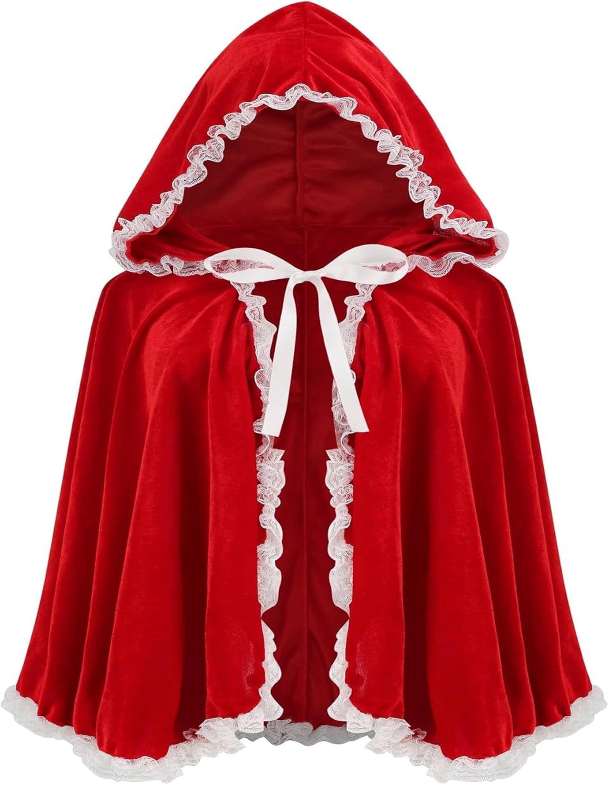 LIKPOJA Little Red Riding Hooded Velvet Cloak Halloween Christmas Cosplay Party Fancy Costume Cape for Adult Women Grils(RedD,60cm)