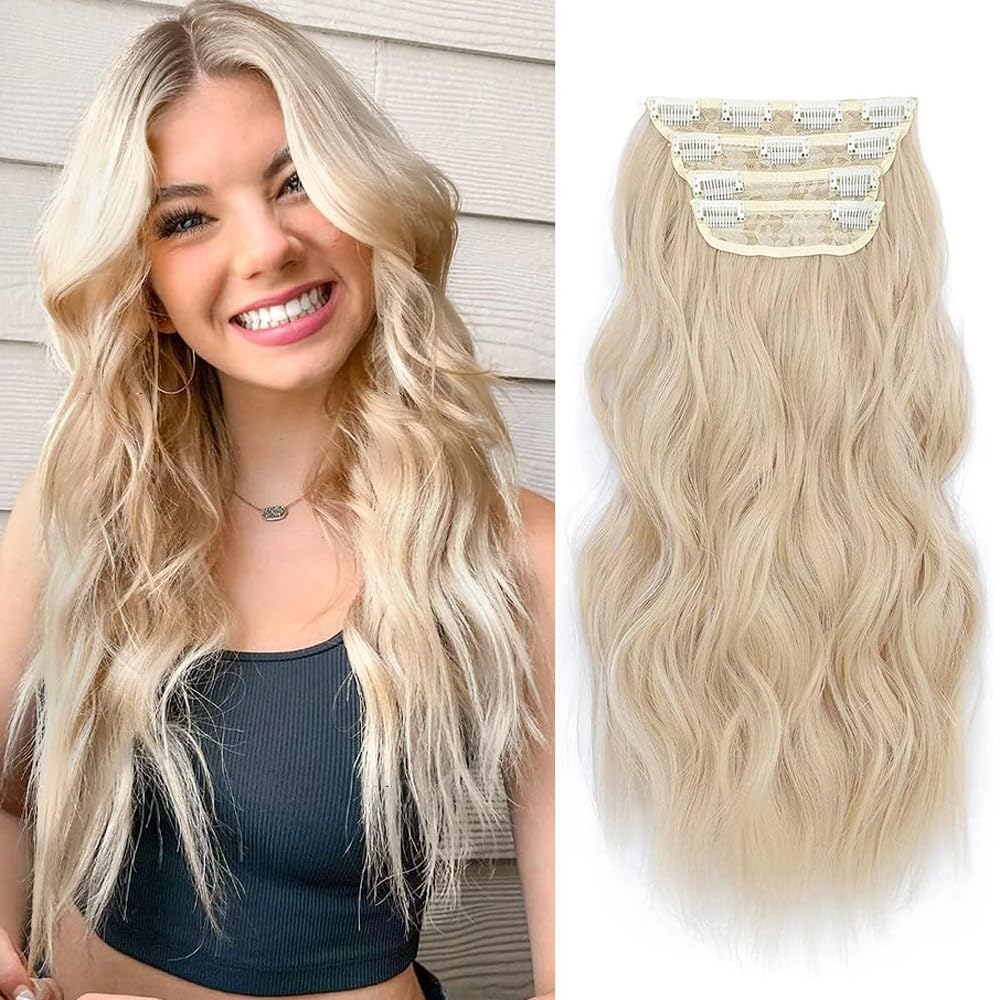 Hair Extensions Clip in 4pcs Bleach blonde Hair Extension Long Wavy Full Head Clip in Hair Extension Synthetic Fiber Hair Pieces for Women — image 1