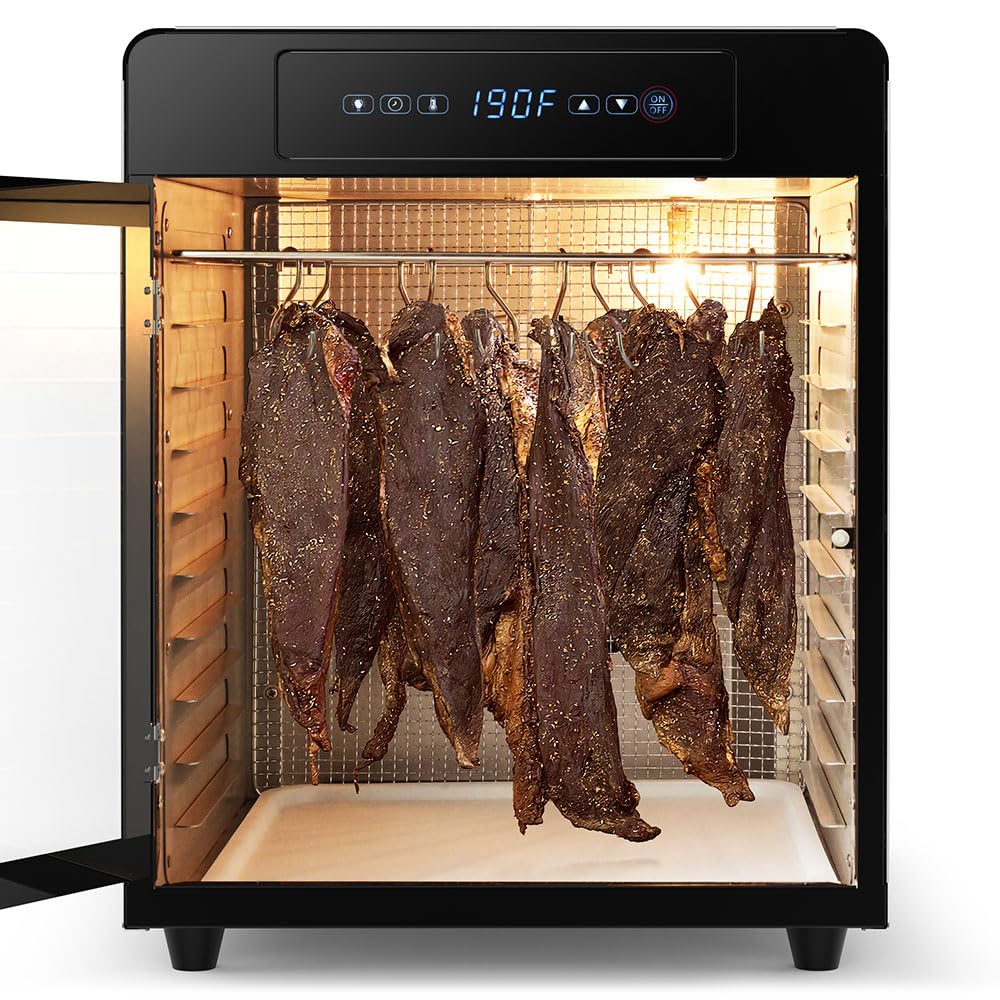 Septree 800W Food Dehydrator | Large 10 Stainless Steel Trays | Digital Adjustable 190°F Temperature& 24H Timer, Versatile Drying Machine for Jerky Herbs Fruit Mushrooms Yogurt, Built-in Light