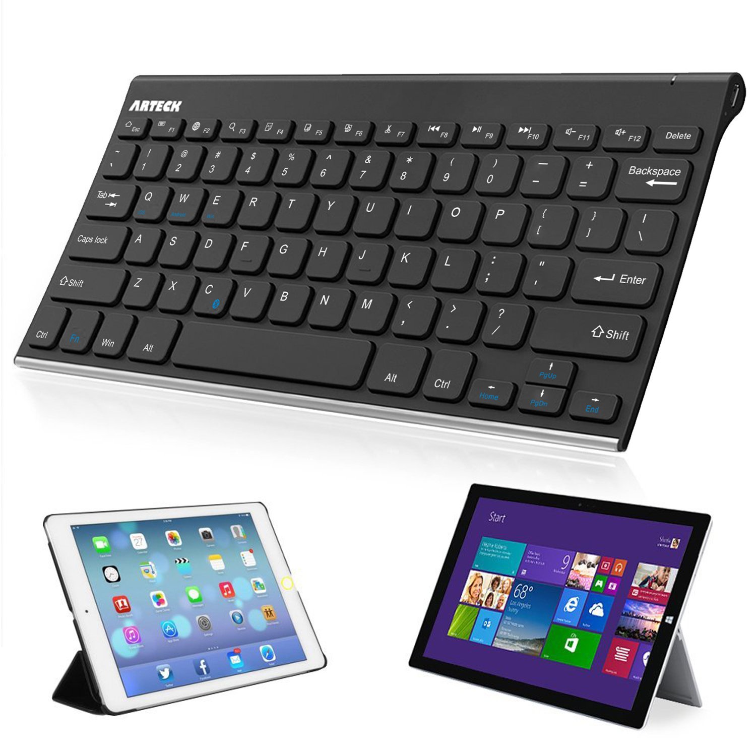 Arteck Bluetooth Keyboard, Stainless Steel Universal Portable Wireless