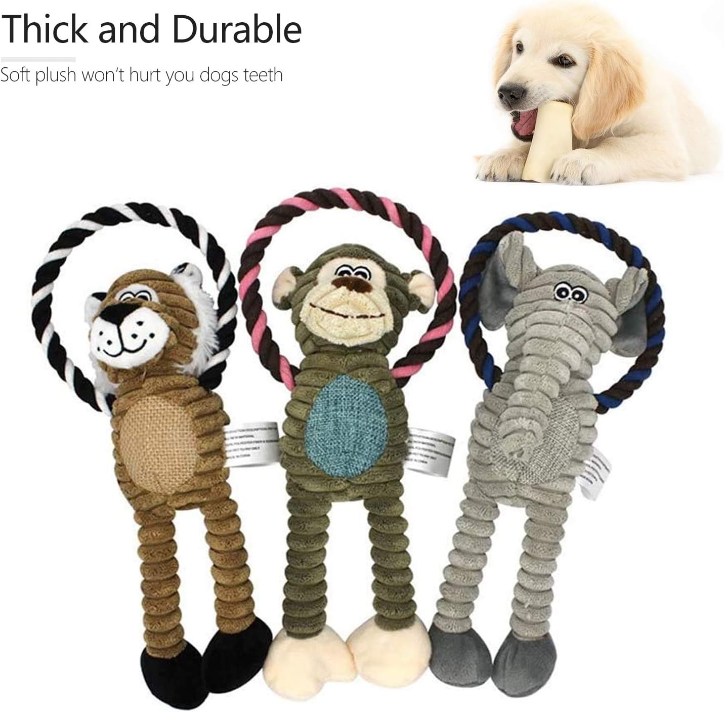 Kitchen & Dining : Newthinking 3 Pack Squeaky Dog Toys Set, Interactive Dog Chew Toys with Cotton Rope, Stuffed and Plush Chew Toys for Puppy Small Medium Dogs Aggressive Chewers : 