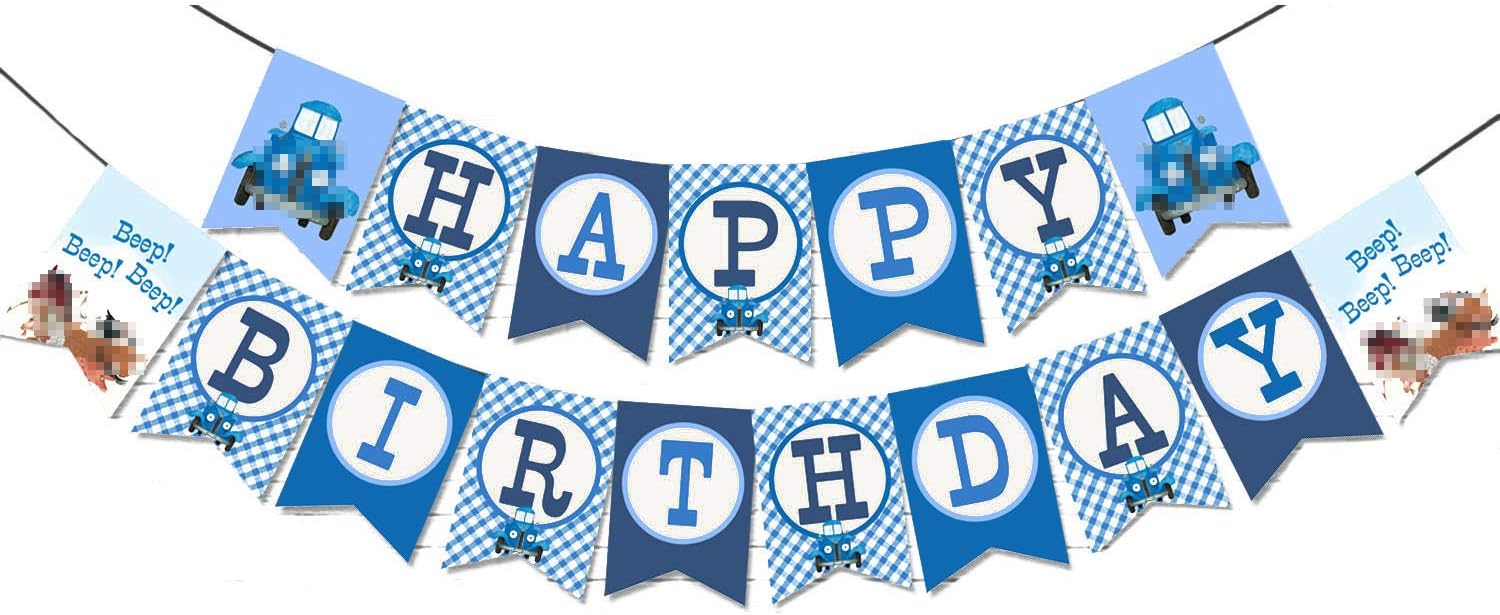 Blue Happy Birthday Banner Party Supplies For Kids and Adults Truck Themed Party Decorations
