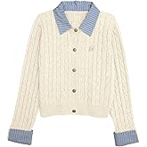 MakeMeChic Women's Cropped Sweater Collared Cable Knit Cardigan Button Down Long Sleeve Formal Preppy Clothes