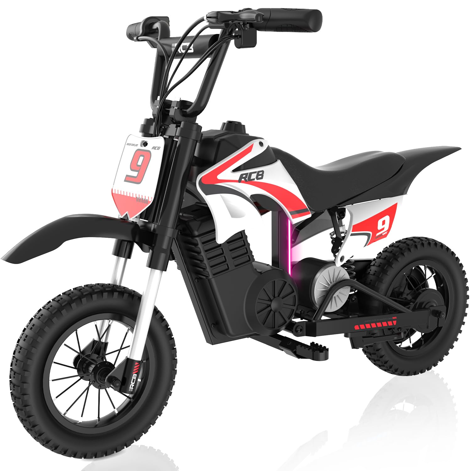 RCB R9X PRO Kids Ride On Motorcycle, Electric Motorbike with 350W Motor, 6.2/9.3/15.5mph Speed Modes & 9.94Miles Long Range, Ambient lighting, Dual Suspension, 12" Motor Cross for Kids Aged 6+ — image 1
