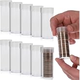 BCW Quarter Coin Tubes for Washington Quarters, Screw-On Caps, 10 Pack | Each clear tube holds 40 unwrapped 24.3 mm US Washington quarters with a secure screw-on cap for organized storage.