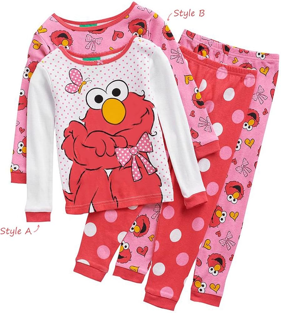 Sesame Street Elmo Toddler Girls Cotton Pajama Set Pink