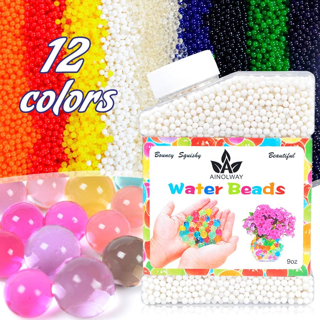 Vase Fillers - AINOLWAY High Elastic Water Beads Gel Pearls (40000pcs) Jelly Crystal Soil for Vase Fillers (9 Oz, White)