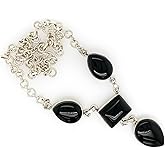 Natural Black Onyx 925 Solid Sterling Silver Necklace 16"