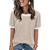 Sipaya Womens Short Sleeve Sweater Textured Tunic Tops 2026 Spring Summer Business Casual Blouse