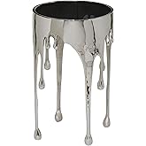 Deco 79 Aluminum Metal Abstract Side Table 16" x 16" x 25", Silver | Accent table, drip end table with melting designed legs and black glass top, unique end table, living room decor