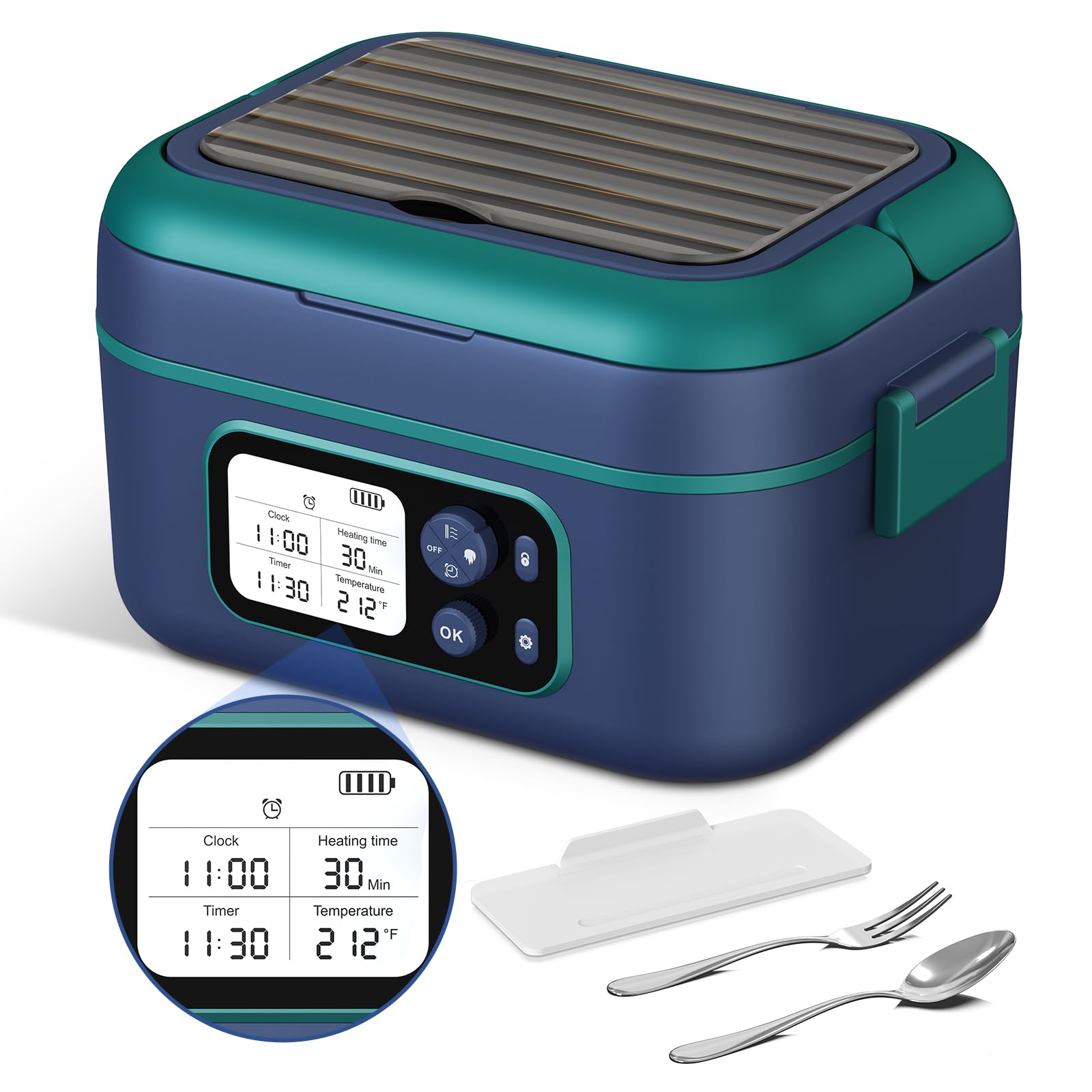 Photo 1 of EDCREATY Cordless Electric Heated Lunch Box, 1.5L 6.3Cups 24000mAh Rechargeable Battery Self-Heating Lunch Box, Smart Timer, Even Heating, 100W Portable Food Warmer for Office, Picnic, Car, Outdoor