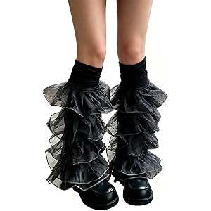 Muspeczenith Women Girls Y2k Kawaii Leg Warmers Lace Layered Ruffle Leg Sleeves Gothic Lolita Long Slouch Socks