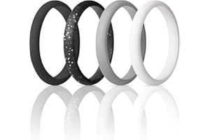 ThunderFit Stackable Silicone Wedding Rings for Women, Thin Rubber Engagement Bands 2.5mm Wide 1.8mm Thick - 1/2/3/4/5/7 Variety Multipack