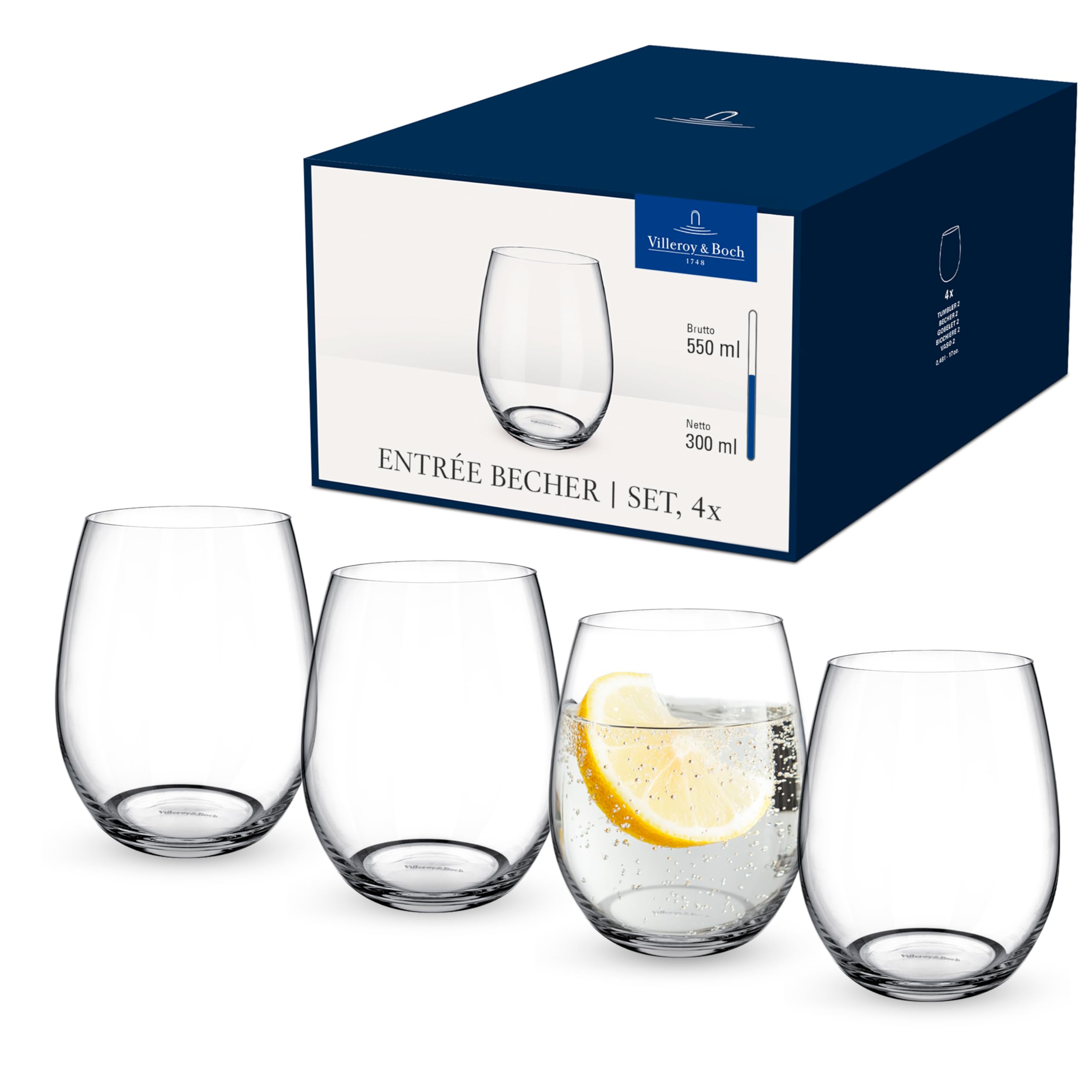 Villeroy & Boch - Entrée Water Glass Set of 4, 480 ml, Crystal Glass, Clear