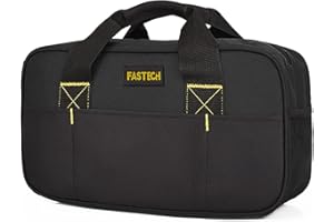FASTECH Heavy Duty Tool Bag 14-Inch, Wide Mouth Tool Tote Bag, Waterproof Tool Organizer Bag, Electricians Repairman Tools Tote Bag (Black)