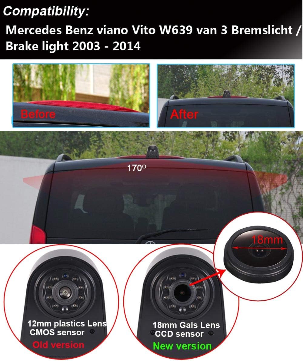 HD IP68 1280Pixels 170° Auto Brake Light Roof Rear View Reversing Backup Camera Parking Aids System with Angle Adjustable Compatible with Mercedes Benz viano Vito W639 V6 van Transporter 3 Bremslicht - Image 3