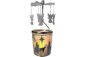 BANBERRY DESIGNS Spinning Angels Christmas Candle Holder - Holy Family Scene - Scandinavian Style -Measures 6.25" x 2.5" and Includes a Smokeless Candle.