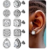 LOYALLOOK Cubic Zirconia Stud Earrings for Women Men Simulated Diamond CZ Halo Stud Earrings Round Square Iced Out Earrings 18K Gold Plated Hypoallergenic 925 Sterling Silver Post Earrings Set