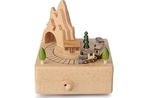 Takefuns Wooden Music Box Train for Girls, Musical Box Smart Castle Toy Decoration Birthday Present for Lover Friends and Children Plays Spirited Away Song